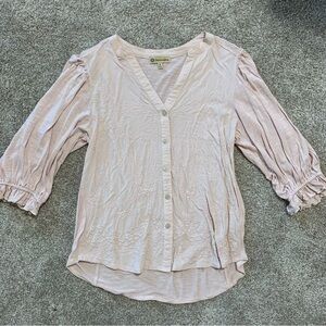 Democracy Embroidered 3/4 Sleeve Blouse Mixed Media Rose Pink Medium